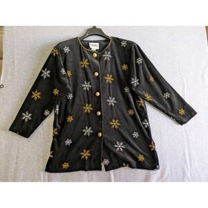 Ariel Petites Sweater Cardigan Women's PT Large Black Gold Button USA‎ Made